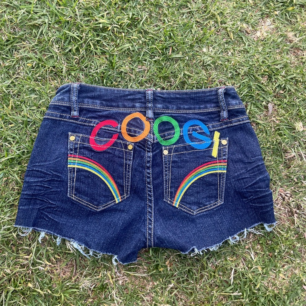 Y2K VINTAGE COOGI BOOTY SHORT SHORTS LOW RISE MCBLING STREETWEAR 1/2 RAINBOW